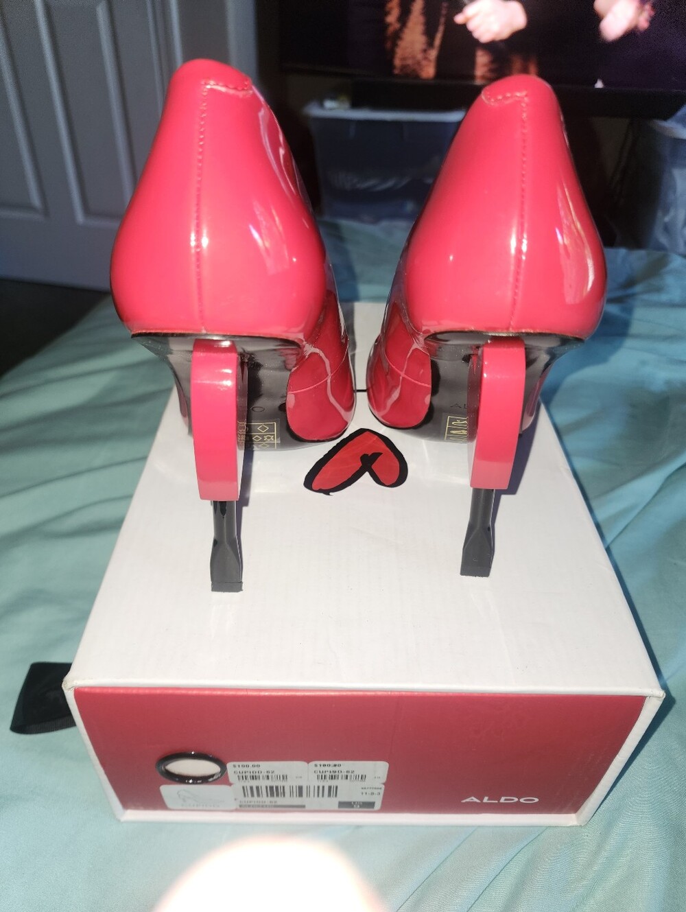 ALDO Red Patent Pointed-Toe Heart Stiletto Heels Size 40 9 - Picture 2 of 5